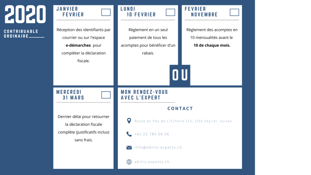 Calendrier 2020 du contribuable ordinaire