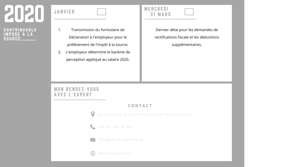 Calendrier 2020 du contribuable imposé à la source