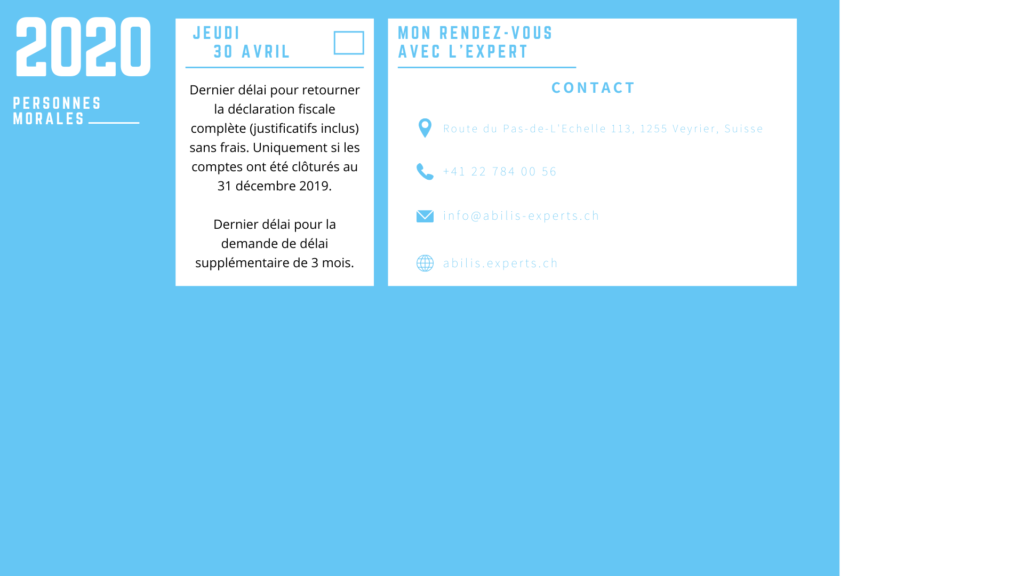 Calendrier 2020 des personnes morales
